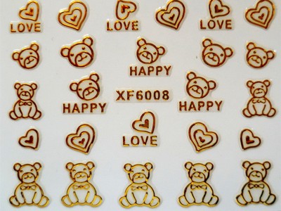 3D Nagelstickers Goud Love and Happy